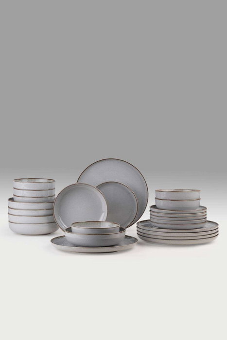 Hermia Juego de Cena de Porcelana de 24 Piezas Gris
